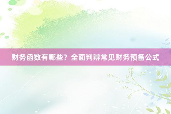 财务函数有哪些？全面判辨常见财务预备公式